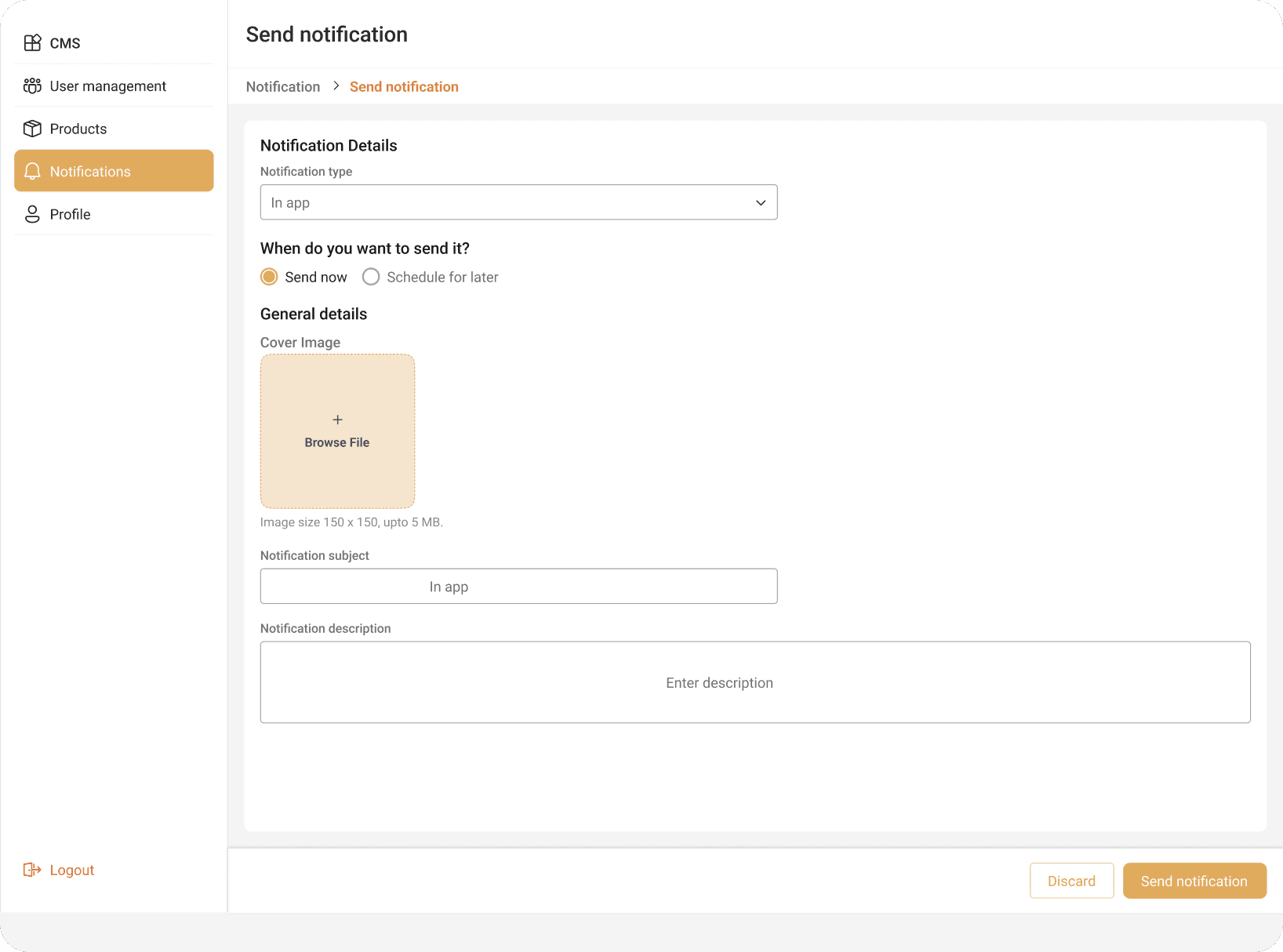 WaxBuddy CMS notification panel for sending in-app messages.