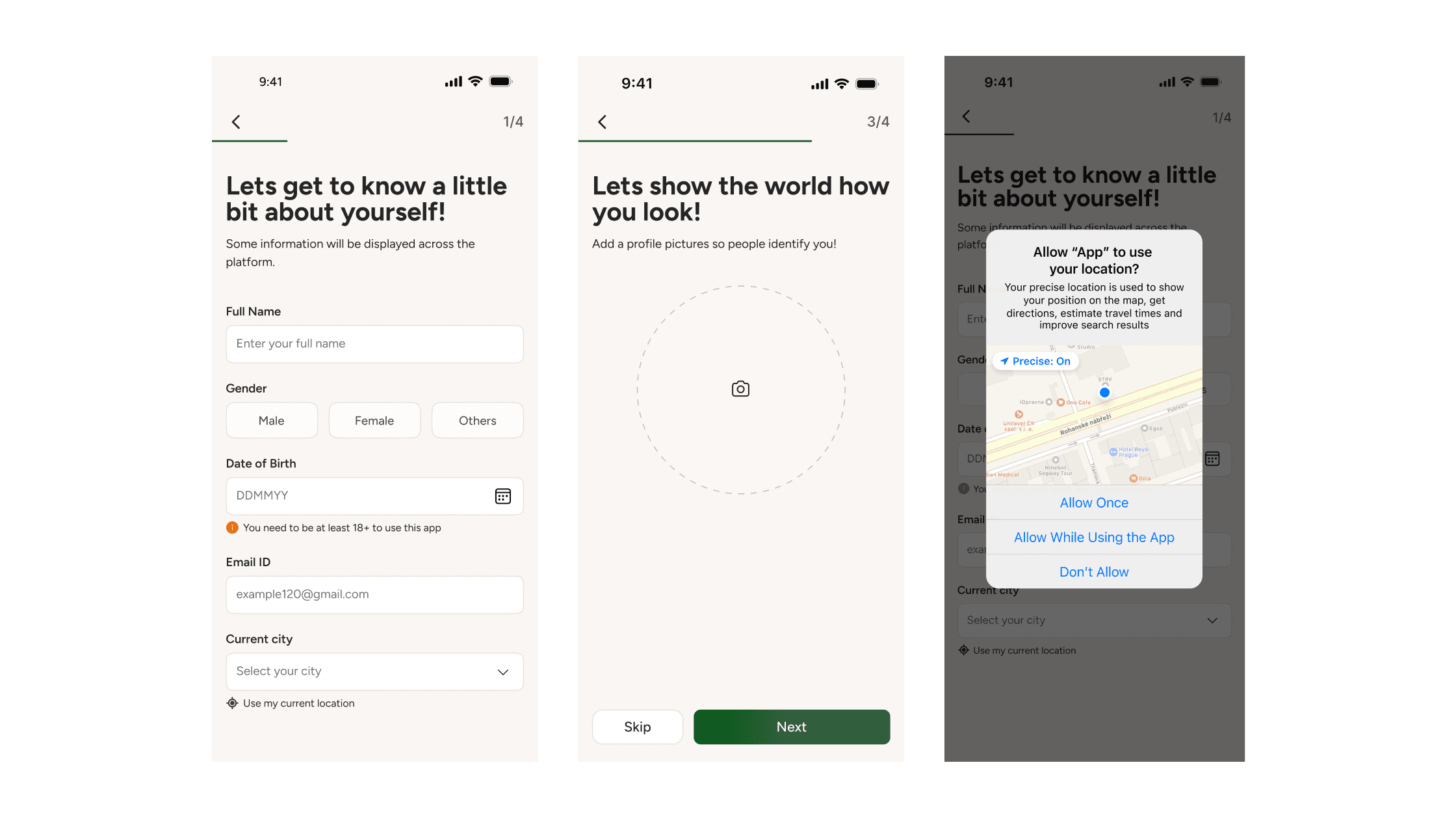 Foundation and Authentication UI with onboarding forms, OTP verification setup, and third-party login flow for Video competition system