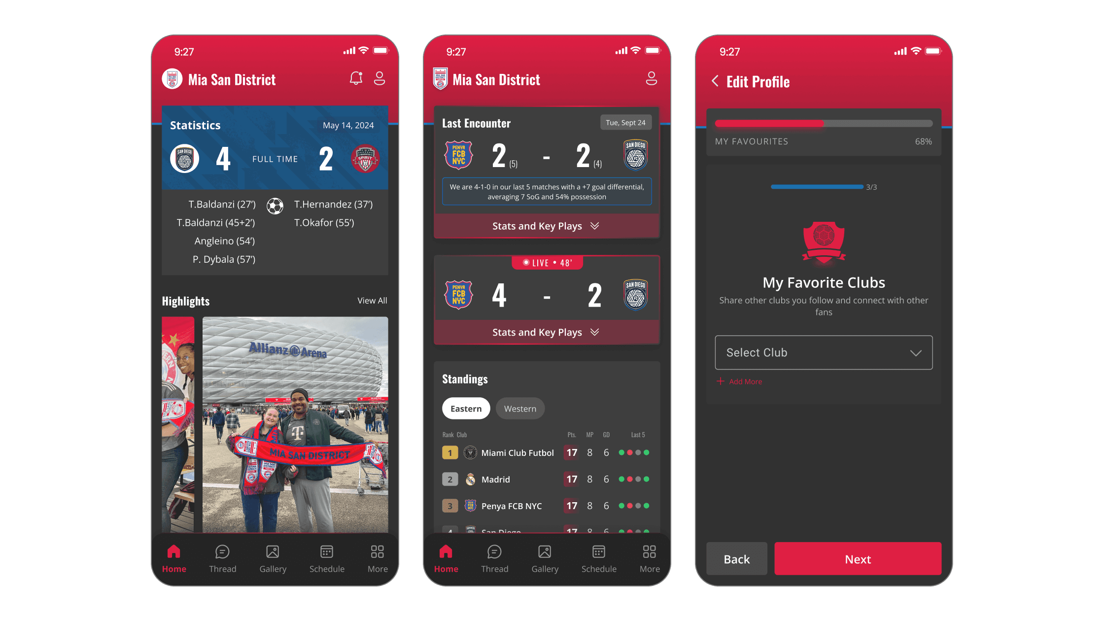 Football fan engagement mobile app with live match statistics, score updates, highlights, and supporter community content