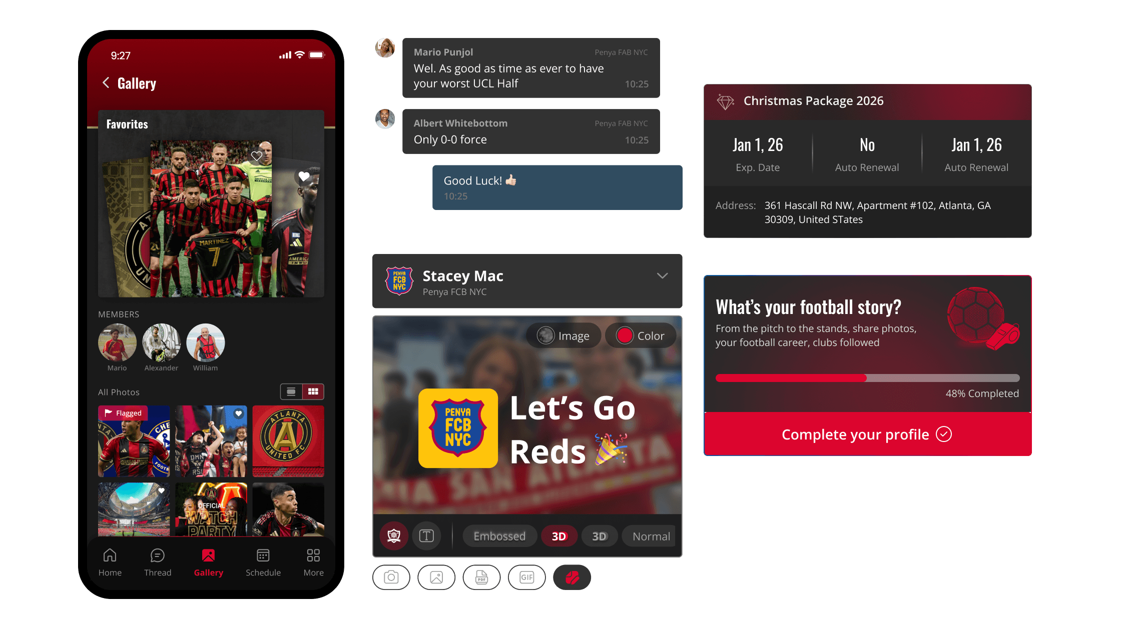 Scaling and infrastructure modernization slide for football fan engagement app gallery, chat, and package UI