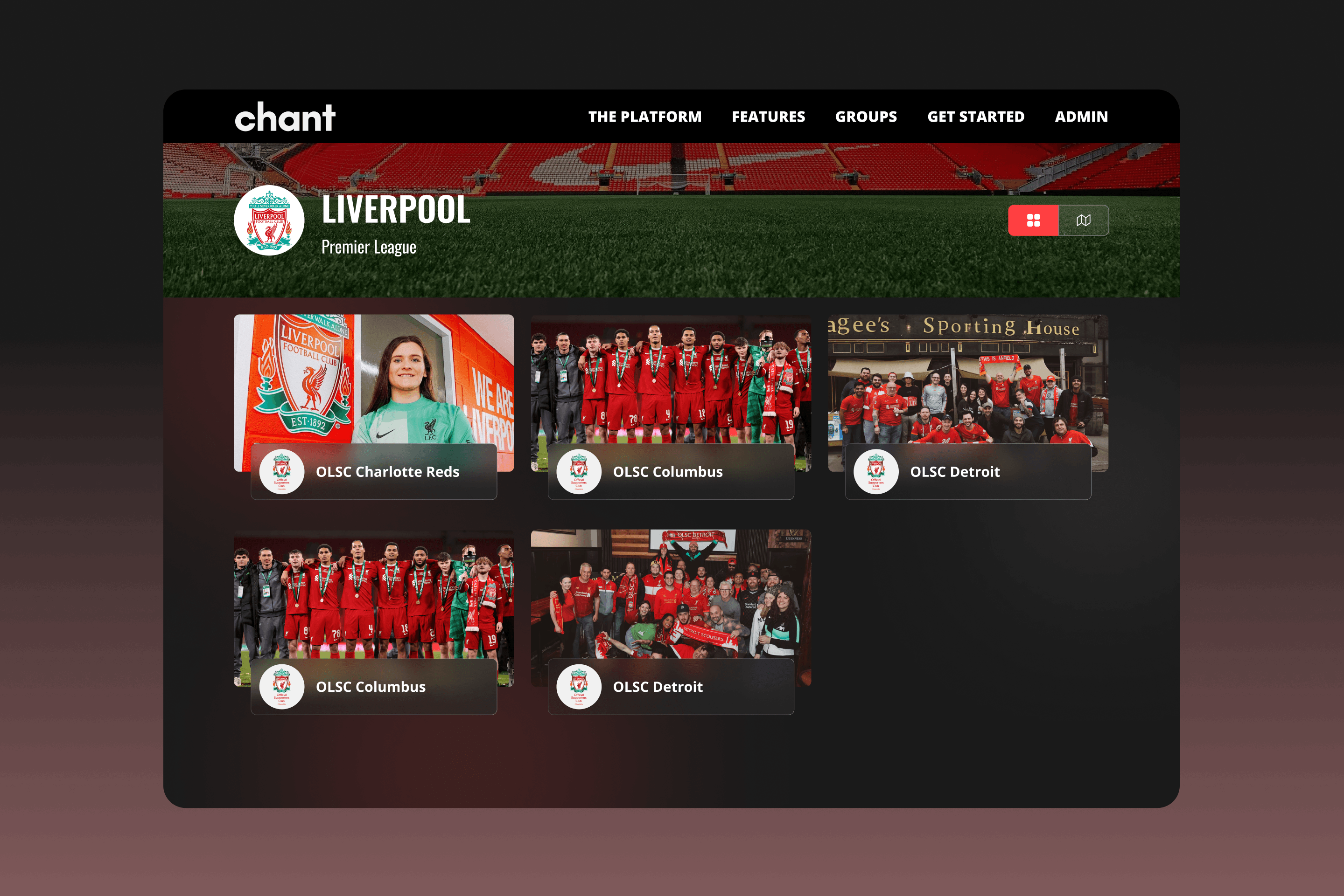 Football fan community management platform connecting Liverpool supporters through local groups, events, and networking
