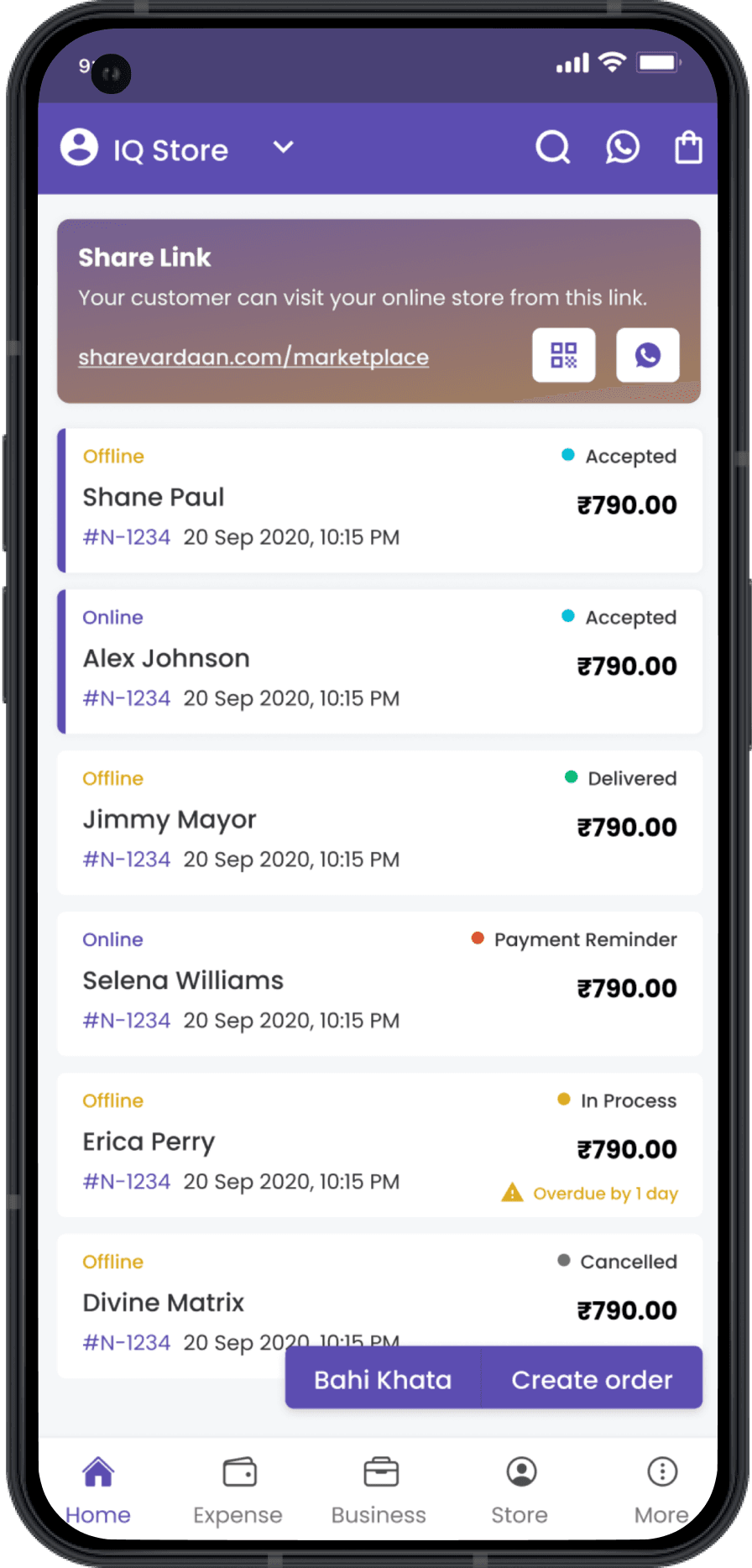 Store view of business management app