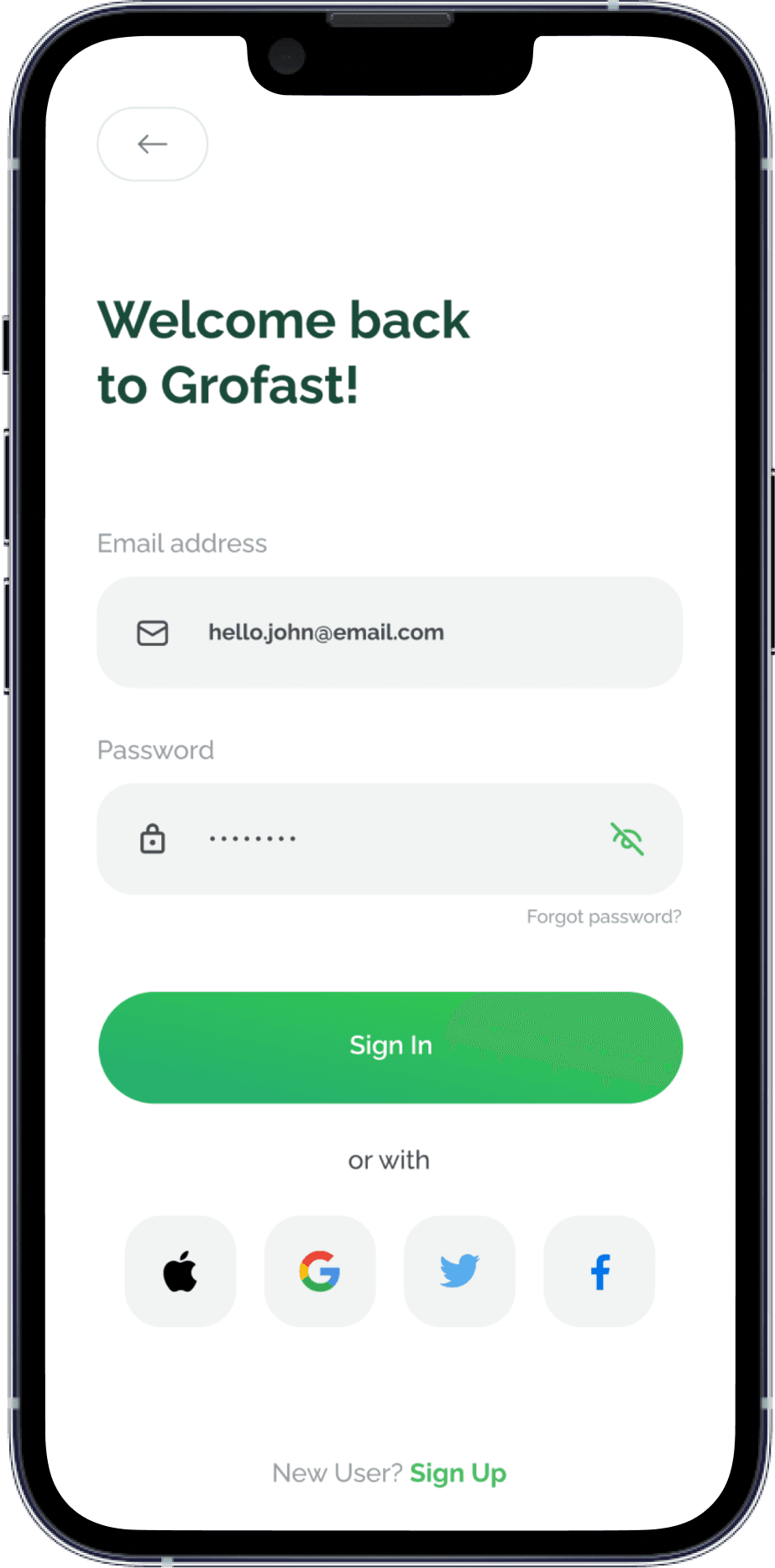 Sign up screen design of delivery app