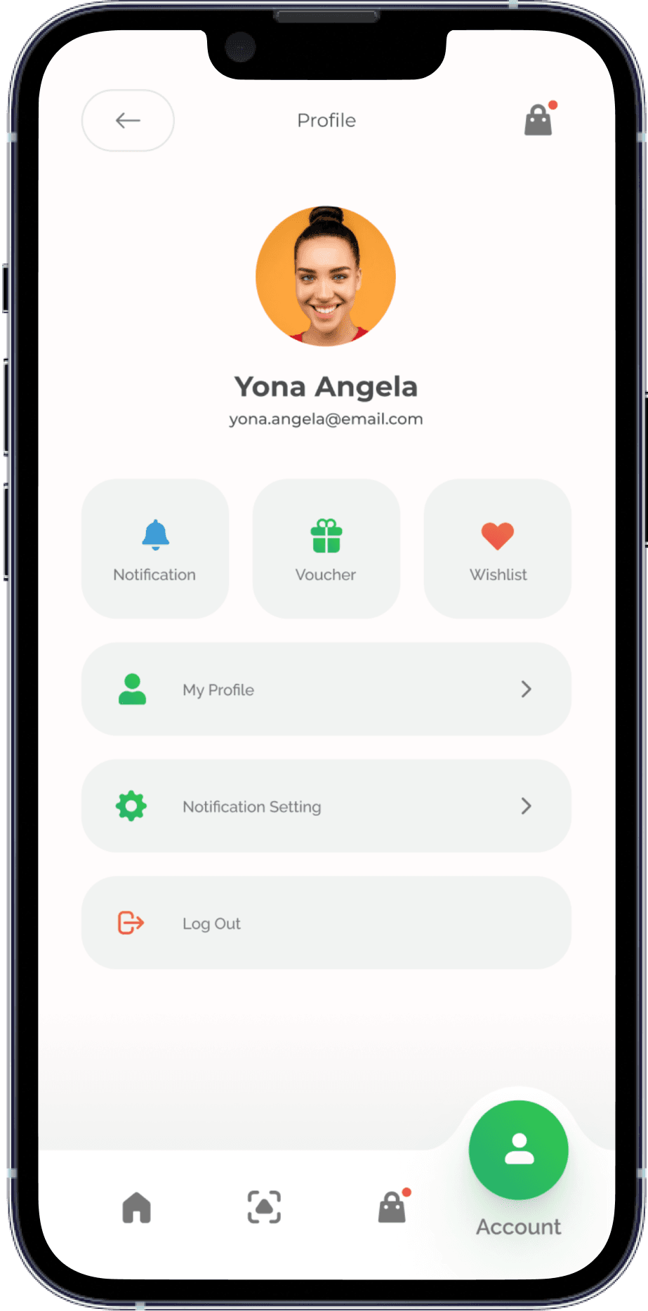 account screen ui of food delivery app