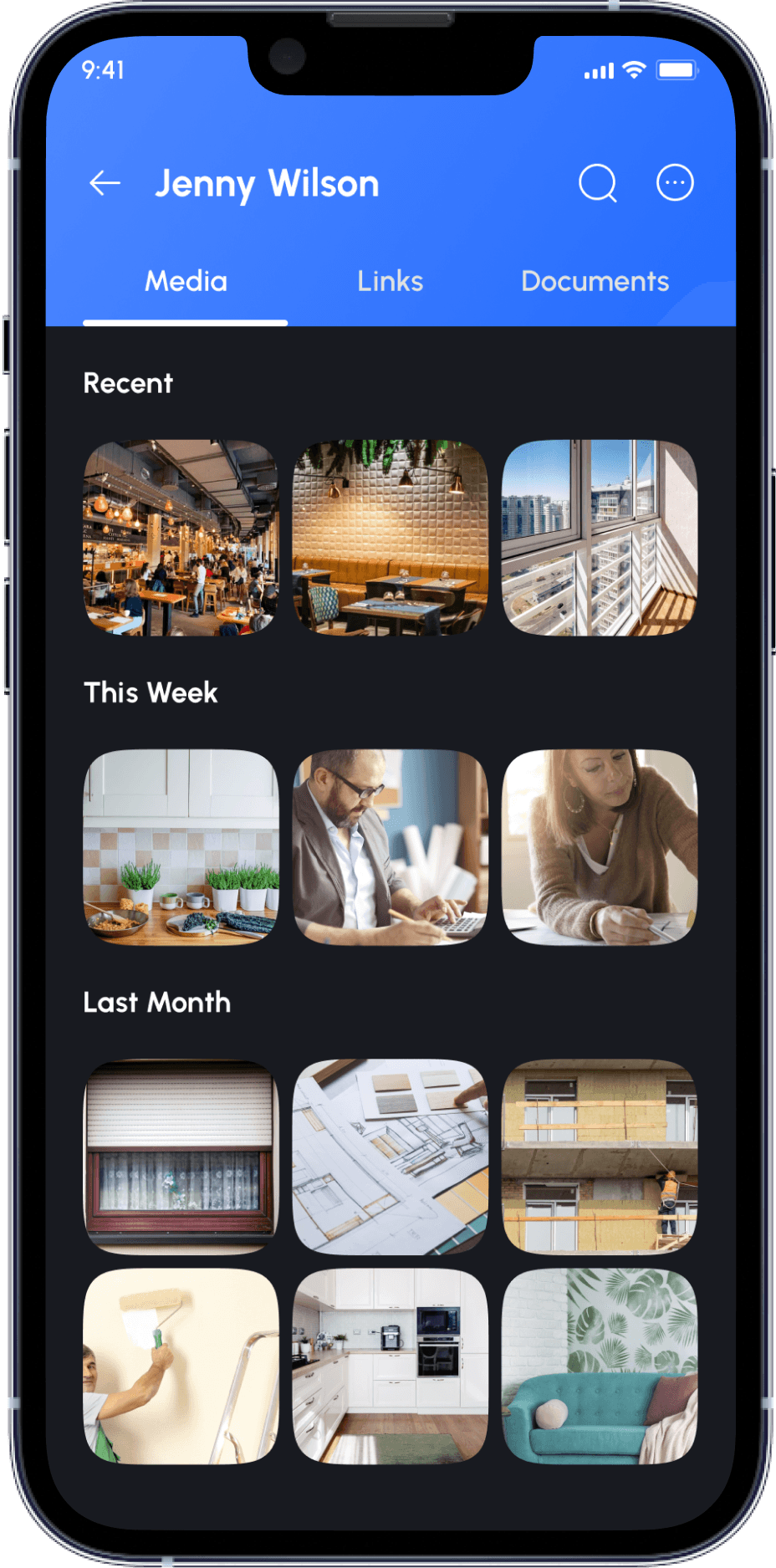 media page of a chat app
