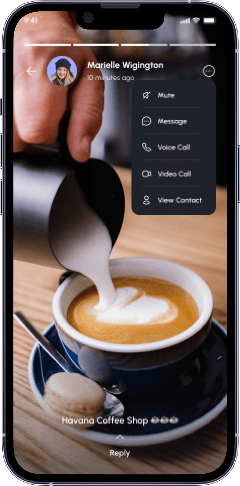 story screen ui of messaging app