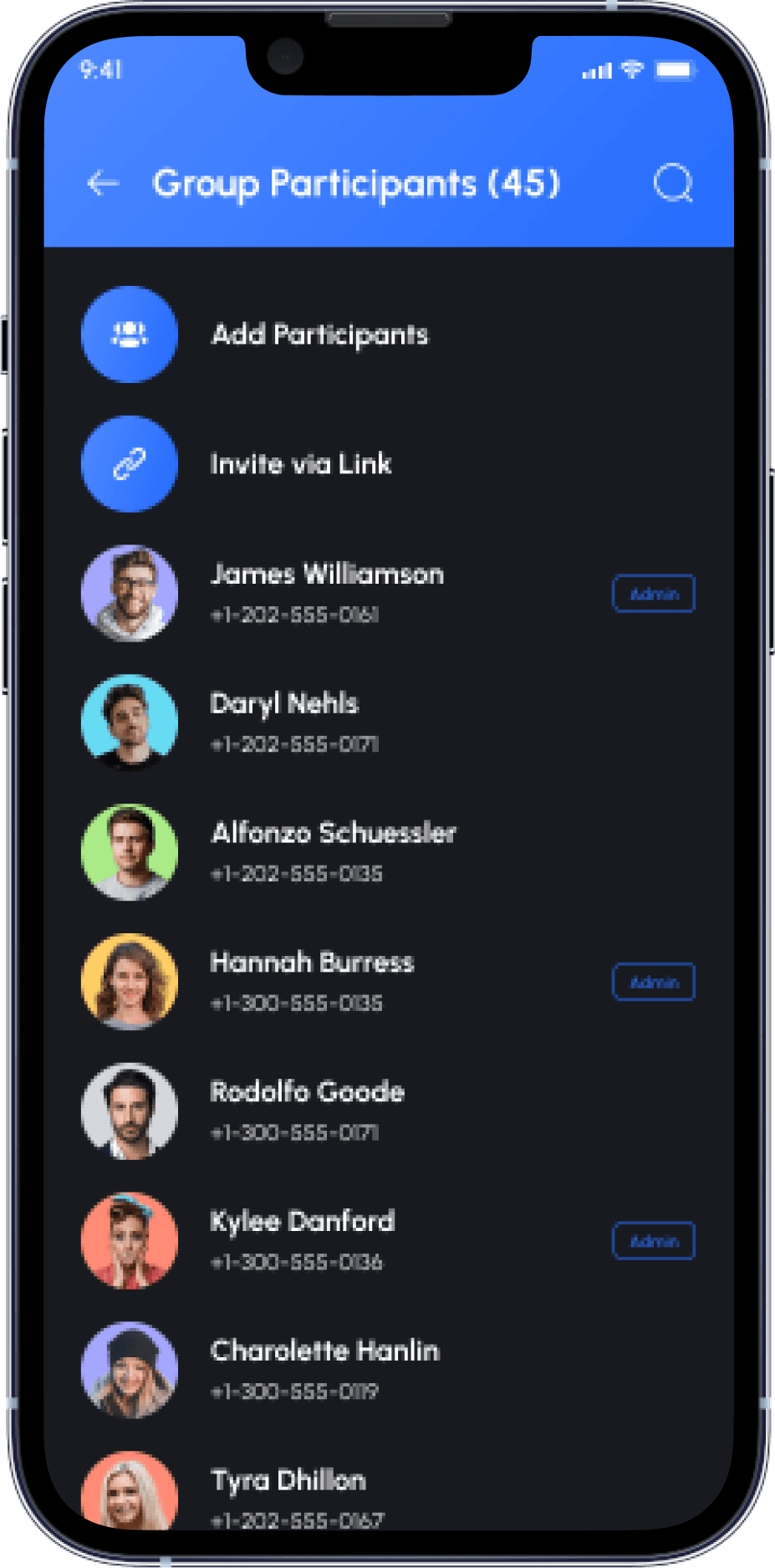 contacts ui of chat app