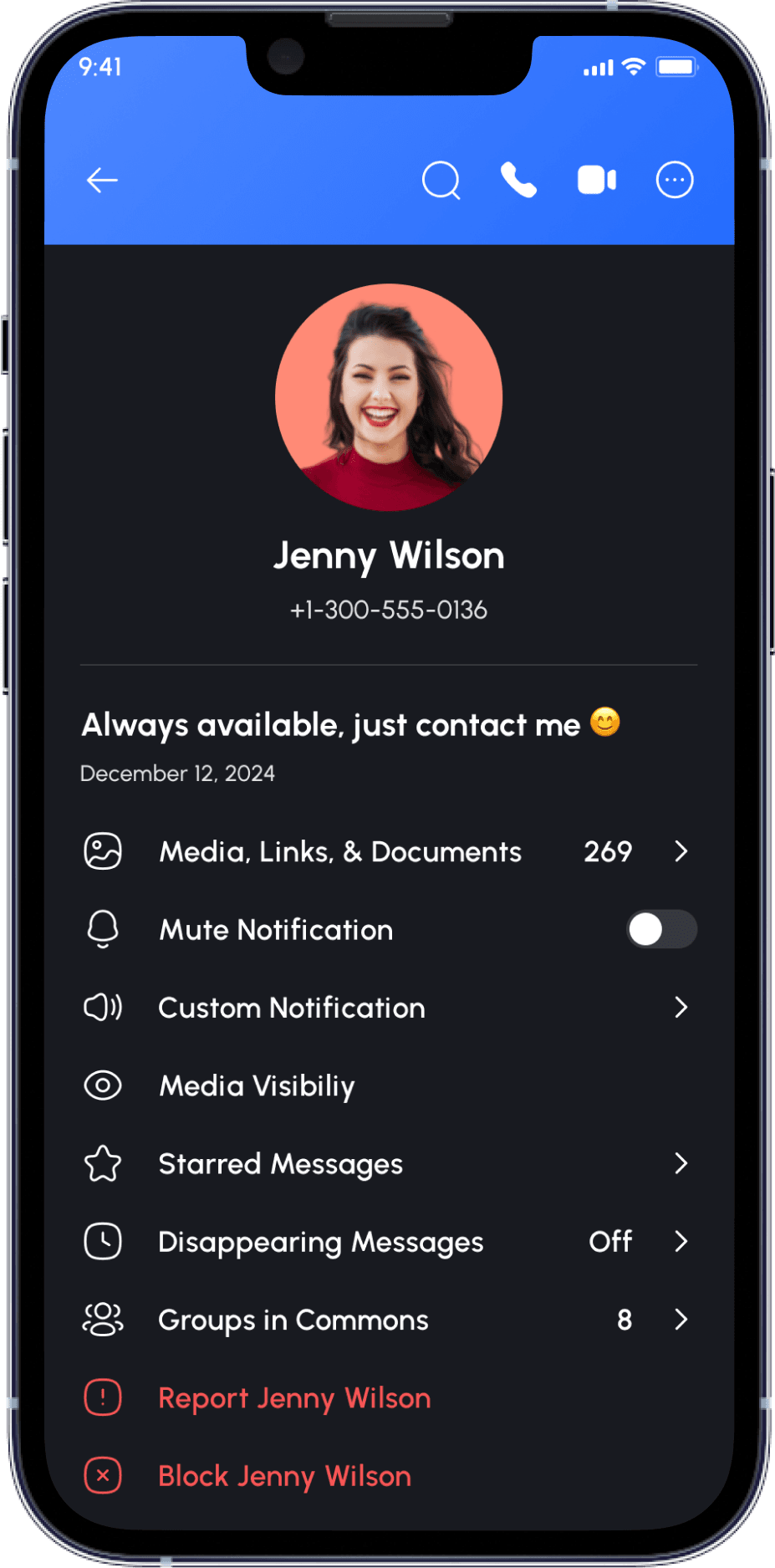 call details screen ui of chat app