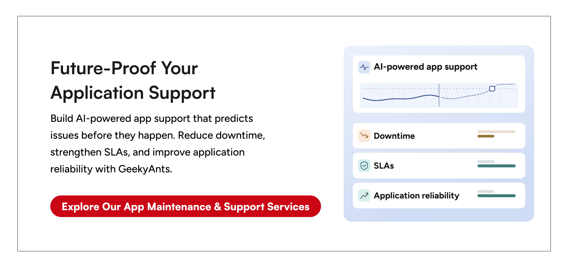 Learn more about GeekyAnts AI-powered application maintenance and predictive monitoring services to reduce downtime, improve application reliability, and optimize enterprise app support.
