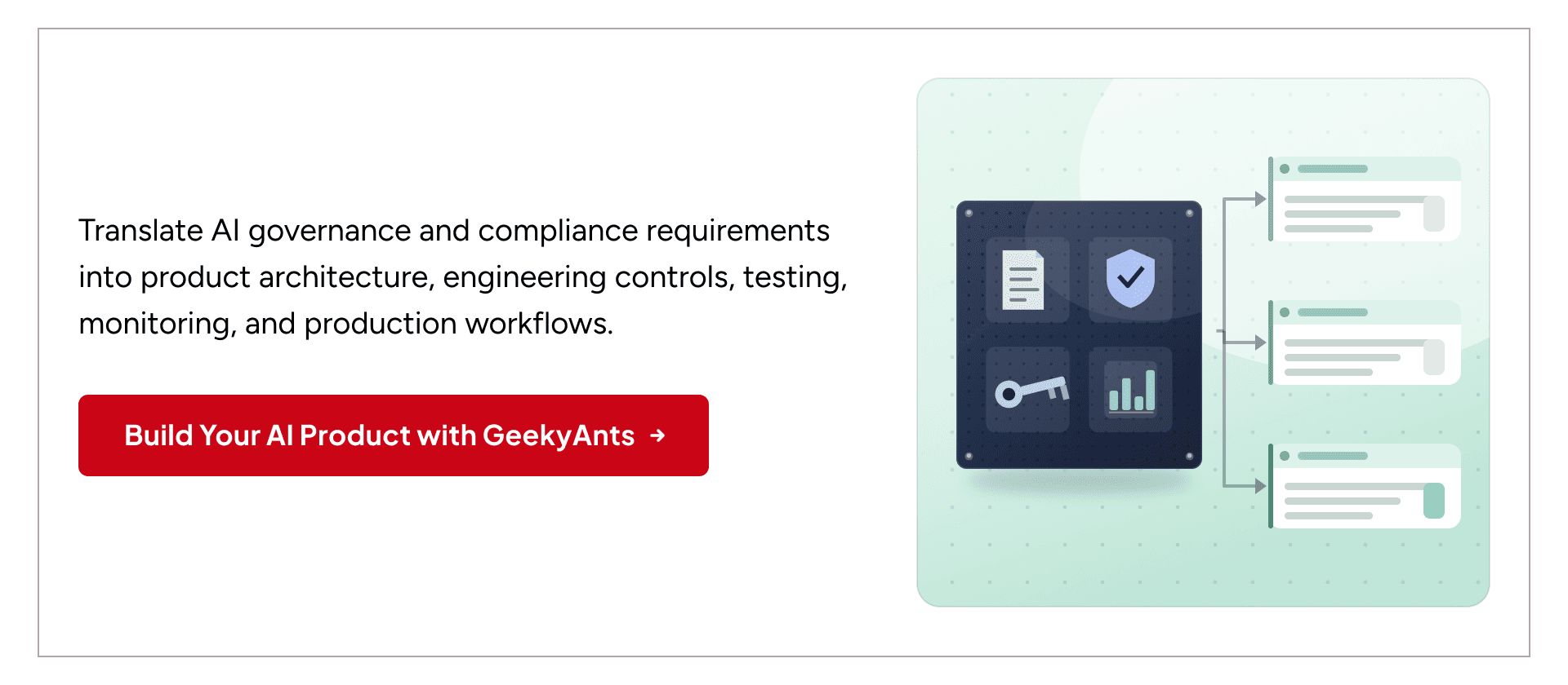 Compliance-ready AI product engineering across architecture, engineering controls, testing, monitoring, and production workflows