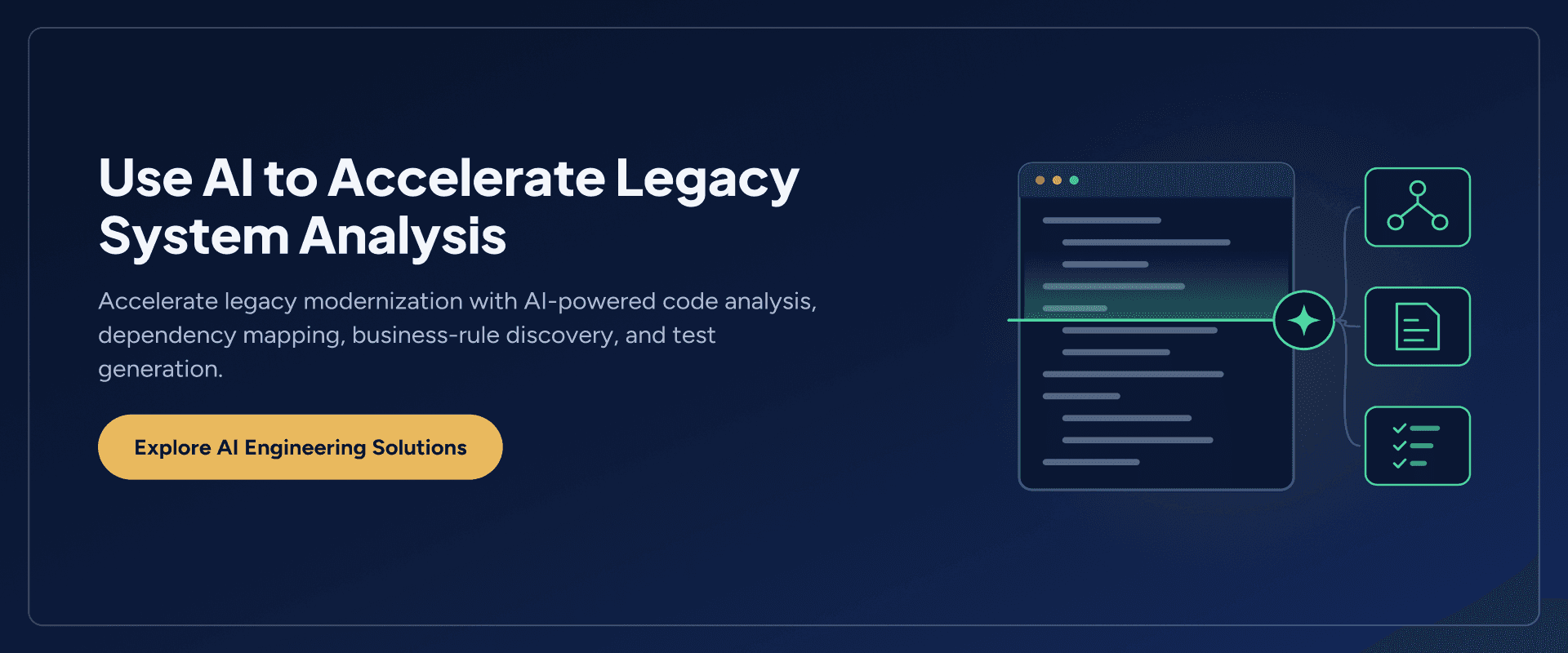 AI-assisted legacy code analysis, dependency discovery, business rule extraction, and migration validation
