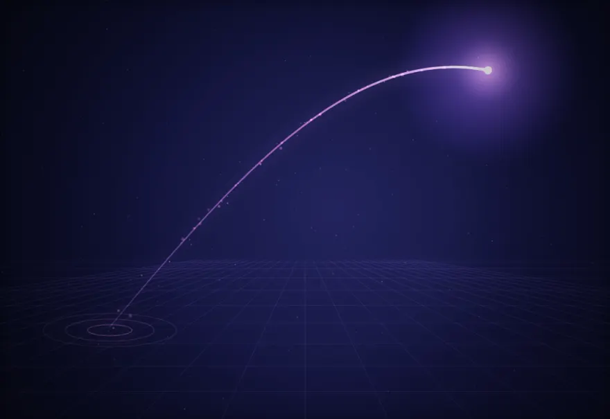 A glowing launch arc rising off a grid