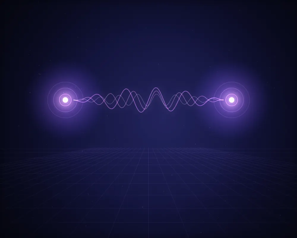 Two glowing nodes linked by a conversation waveform