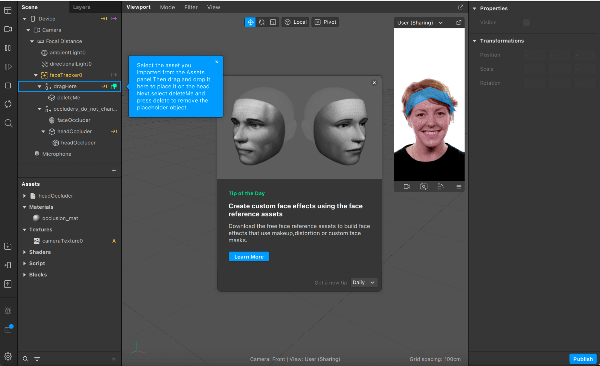 Snapshot of the process of building a head component