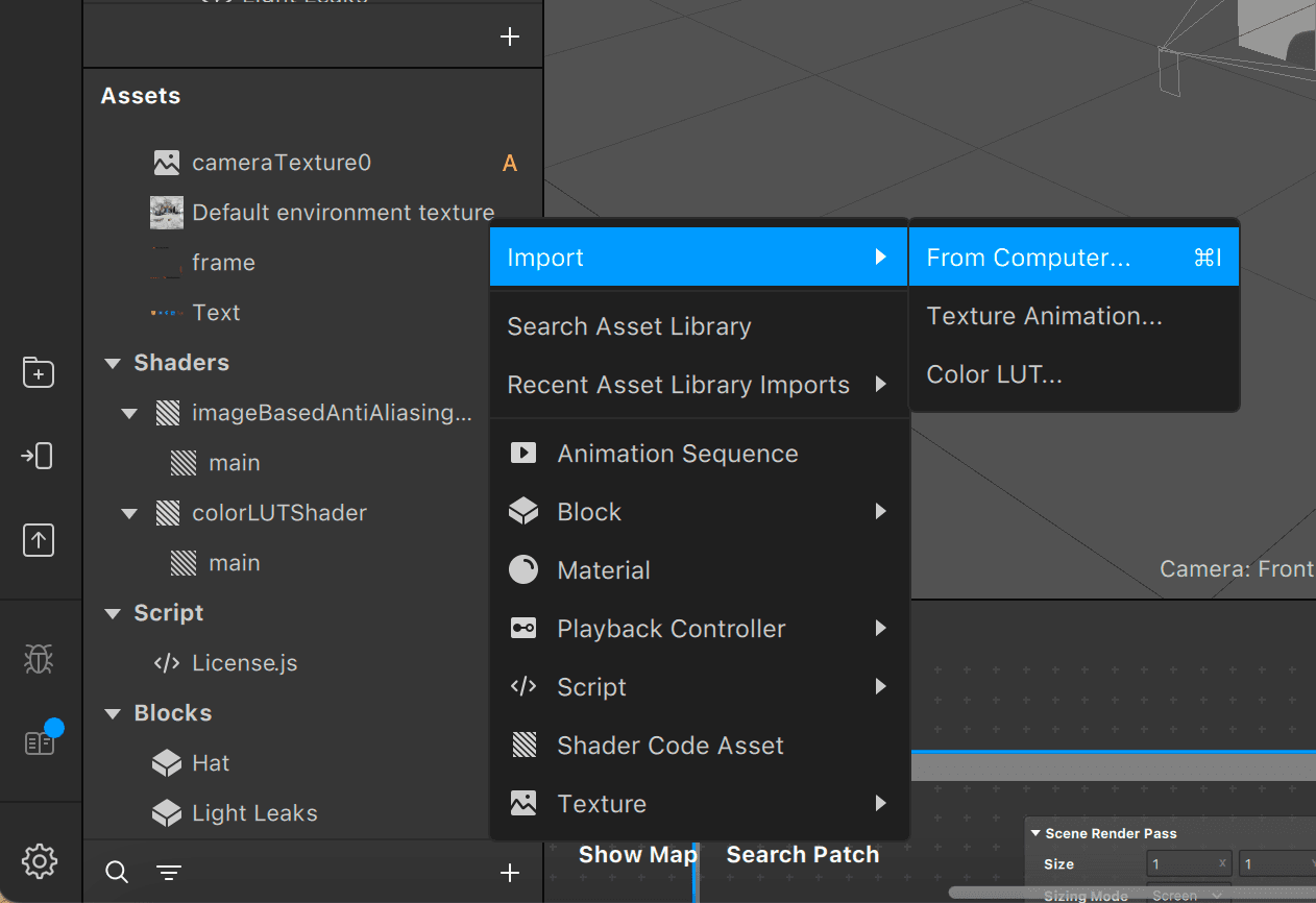 Snapshot of the asset panel