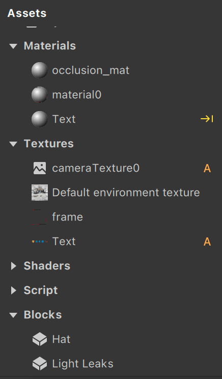 block asset in the side panel