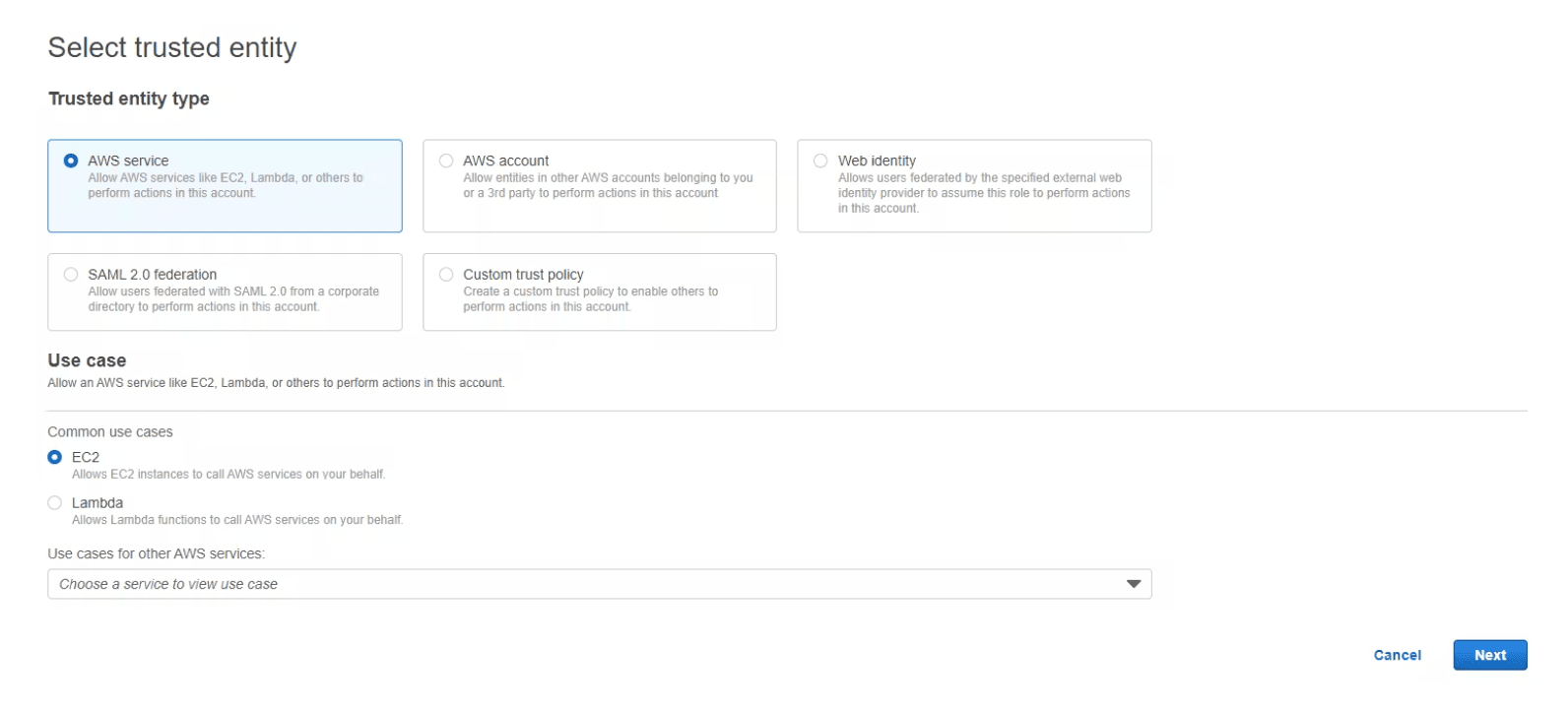 Step 6: Choose EC2 and click on next.