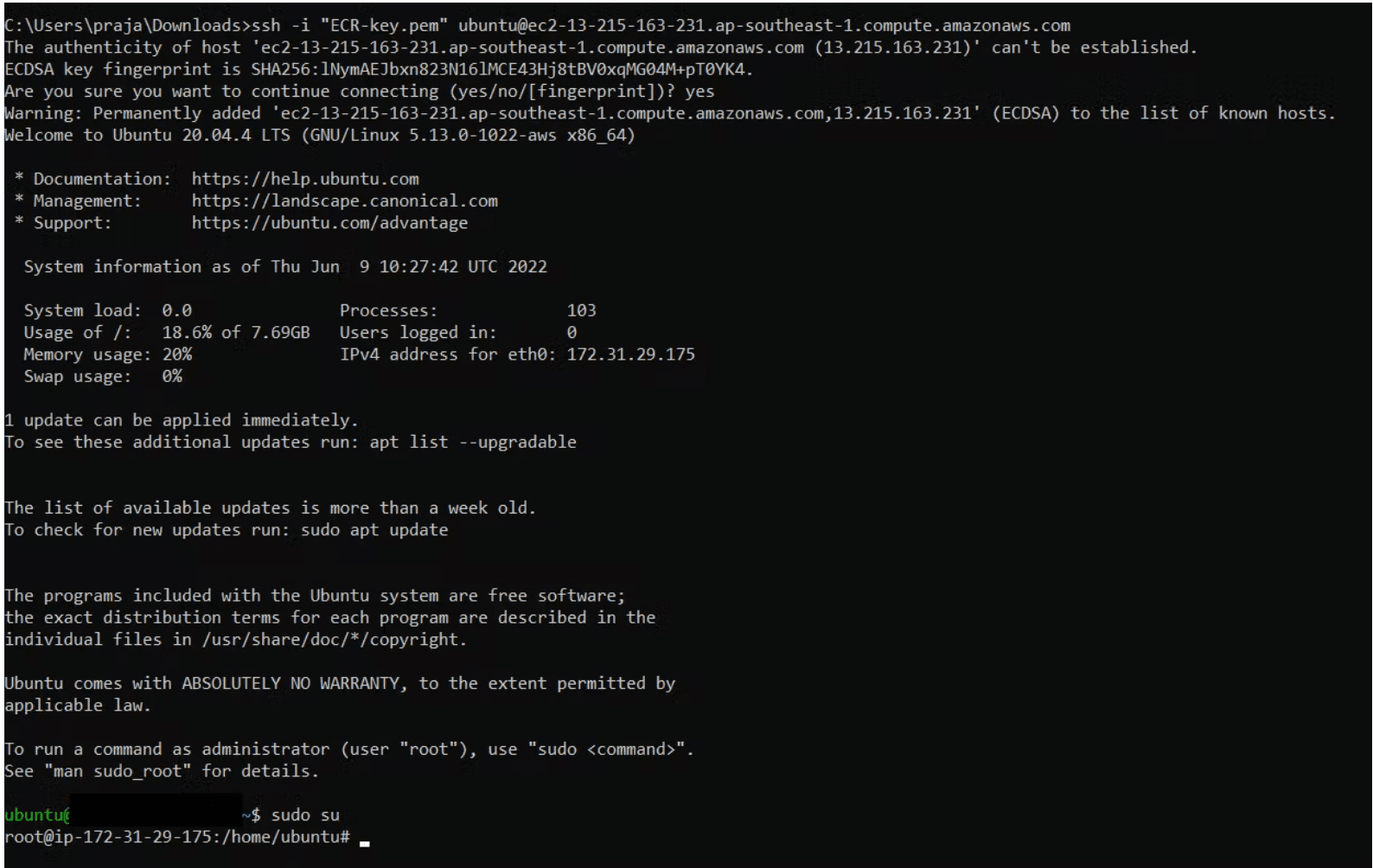 Step 11: SSH into the server/Instance.