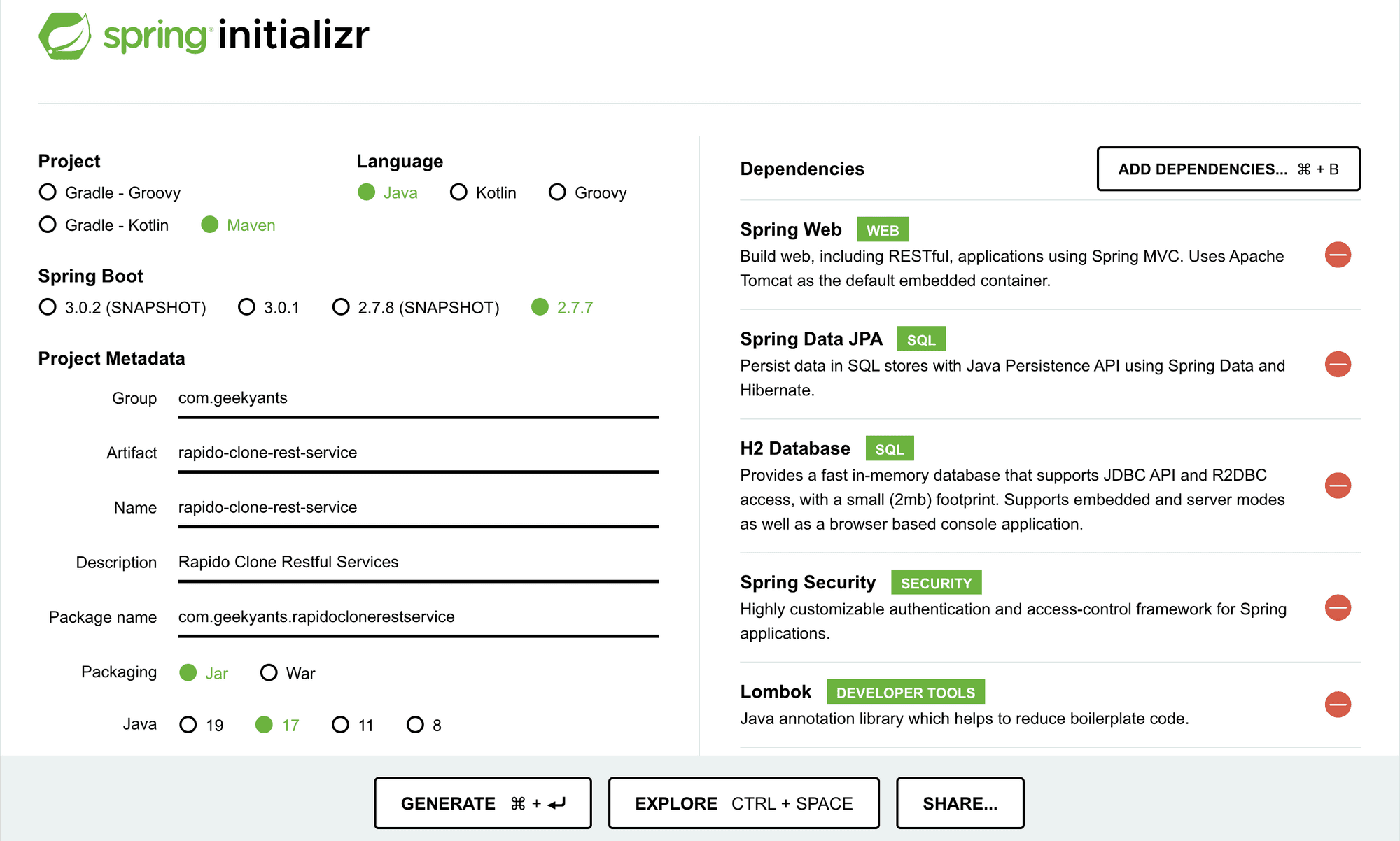 How to create a Spring Boot project using Spring Initializr