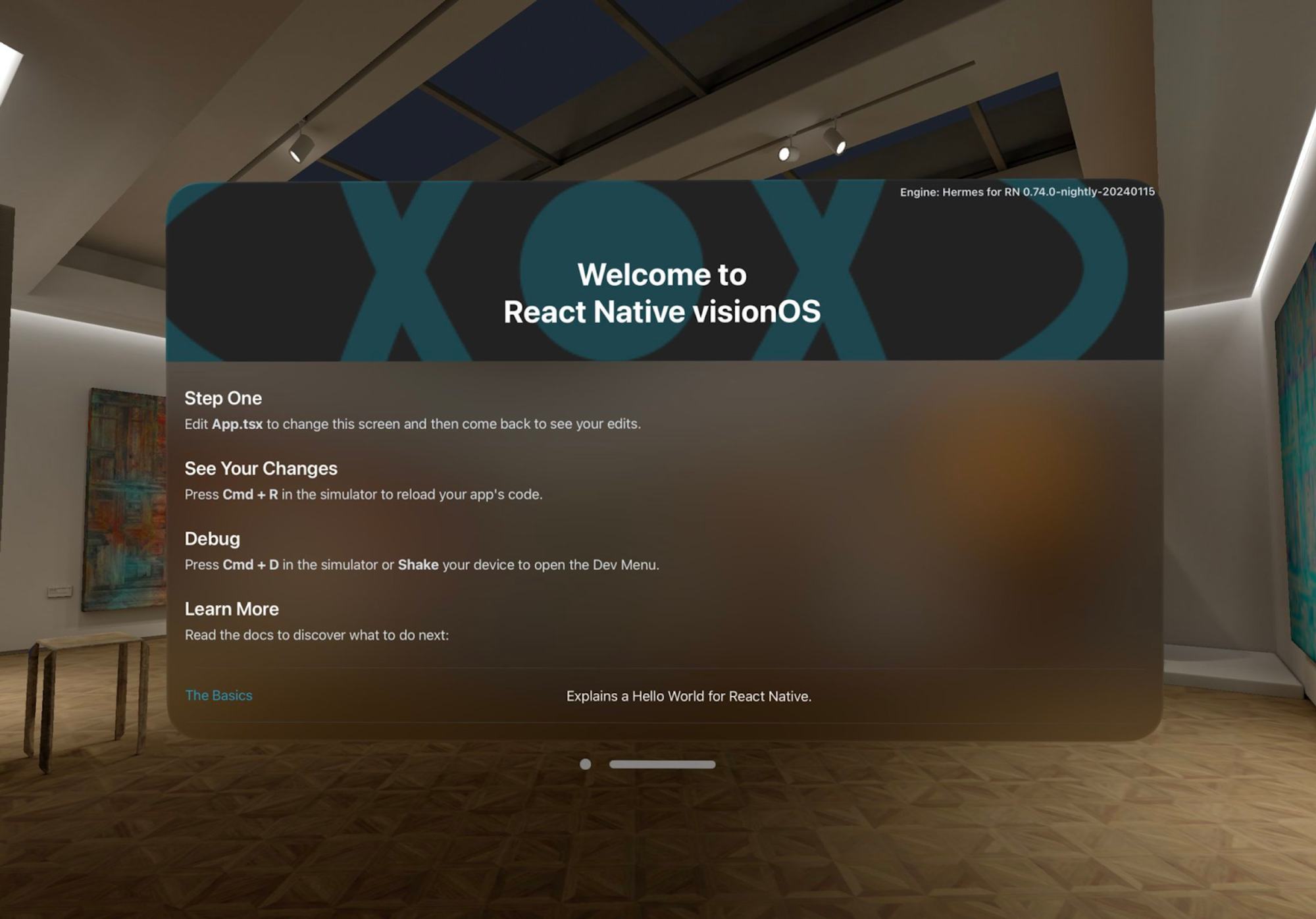 React native vision OS welcome screen