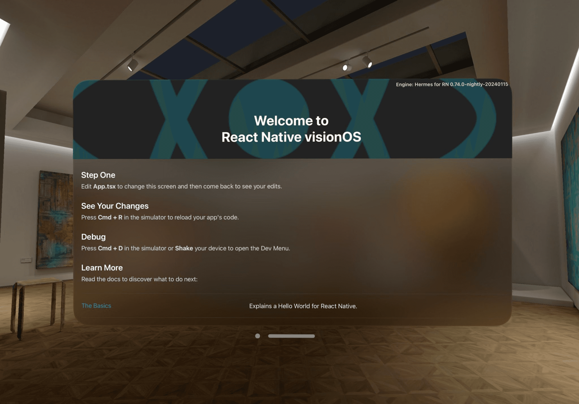 React native vision OS welcome screen