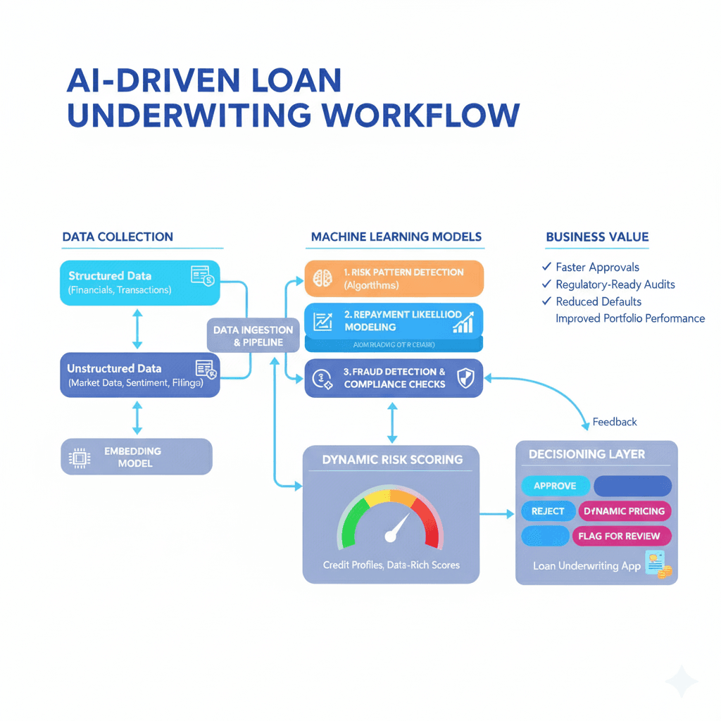 Flowchart of an AI-driven loan underwriting process.