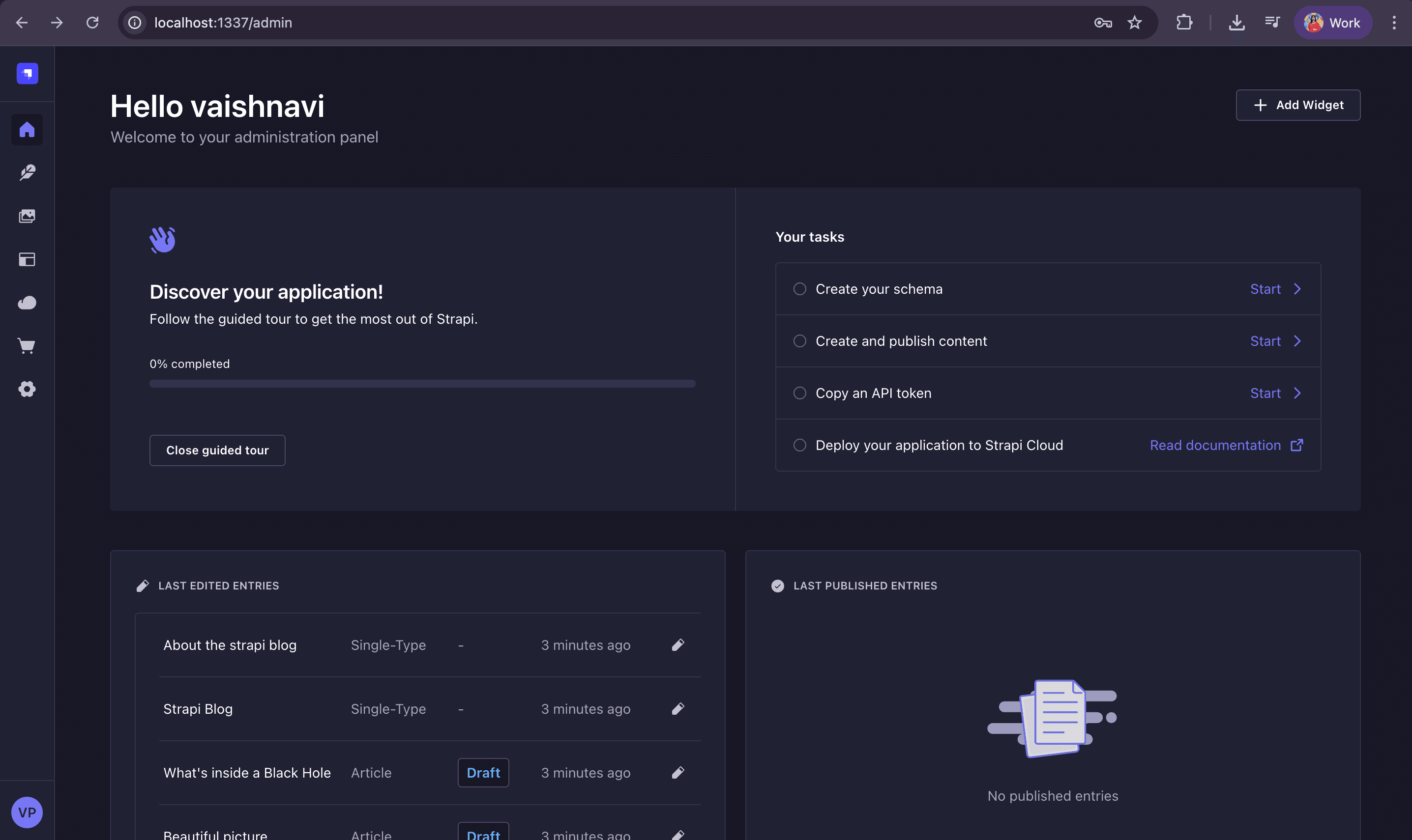 Install a new Strapi project using npm or yarn quickstart commands