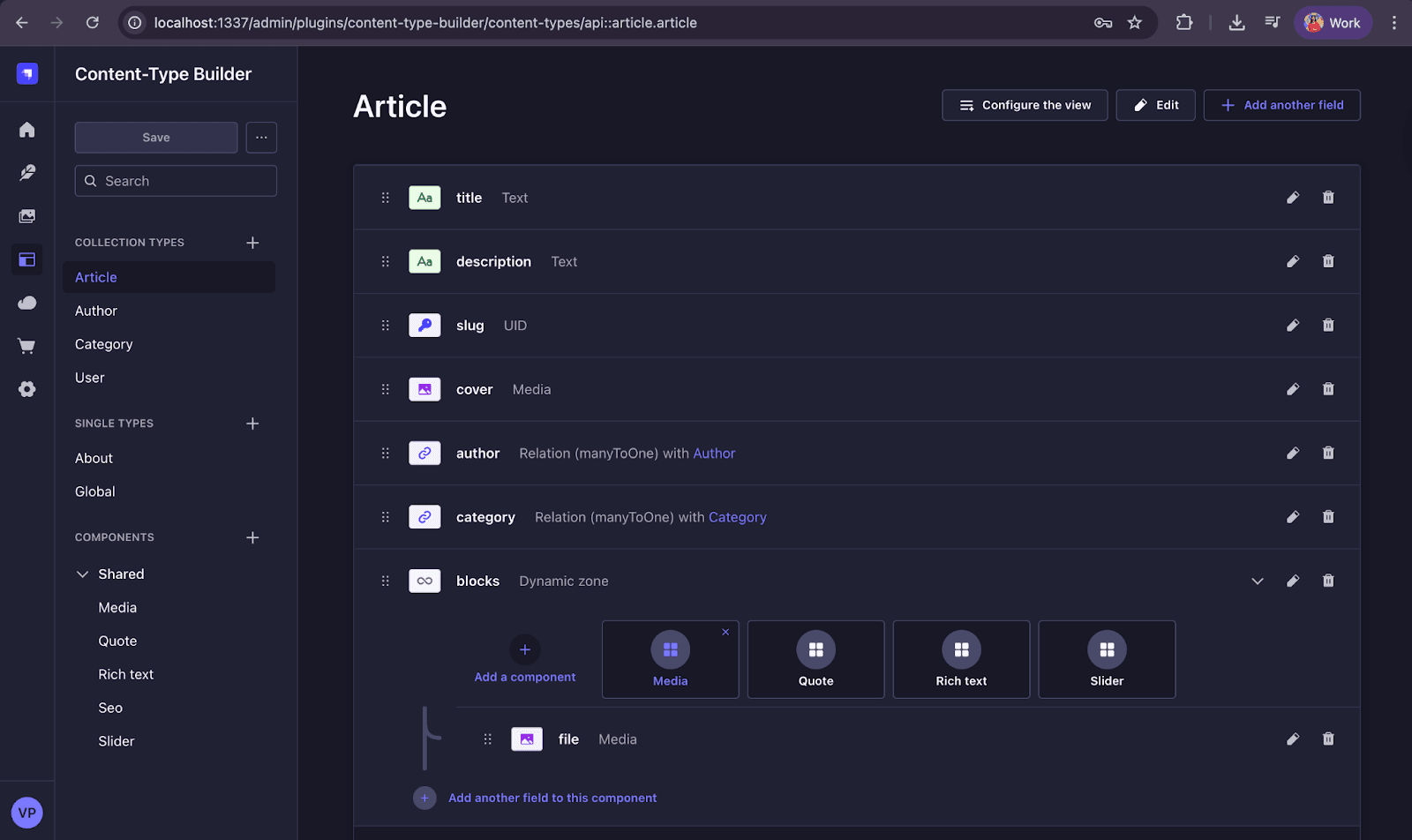 Creating an Article collection type in Strapi Content-Type Builder