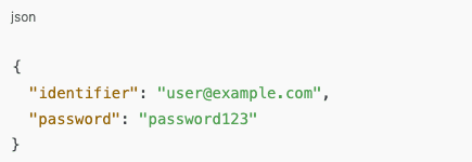 JSON code snippet example login credentials