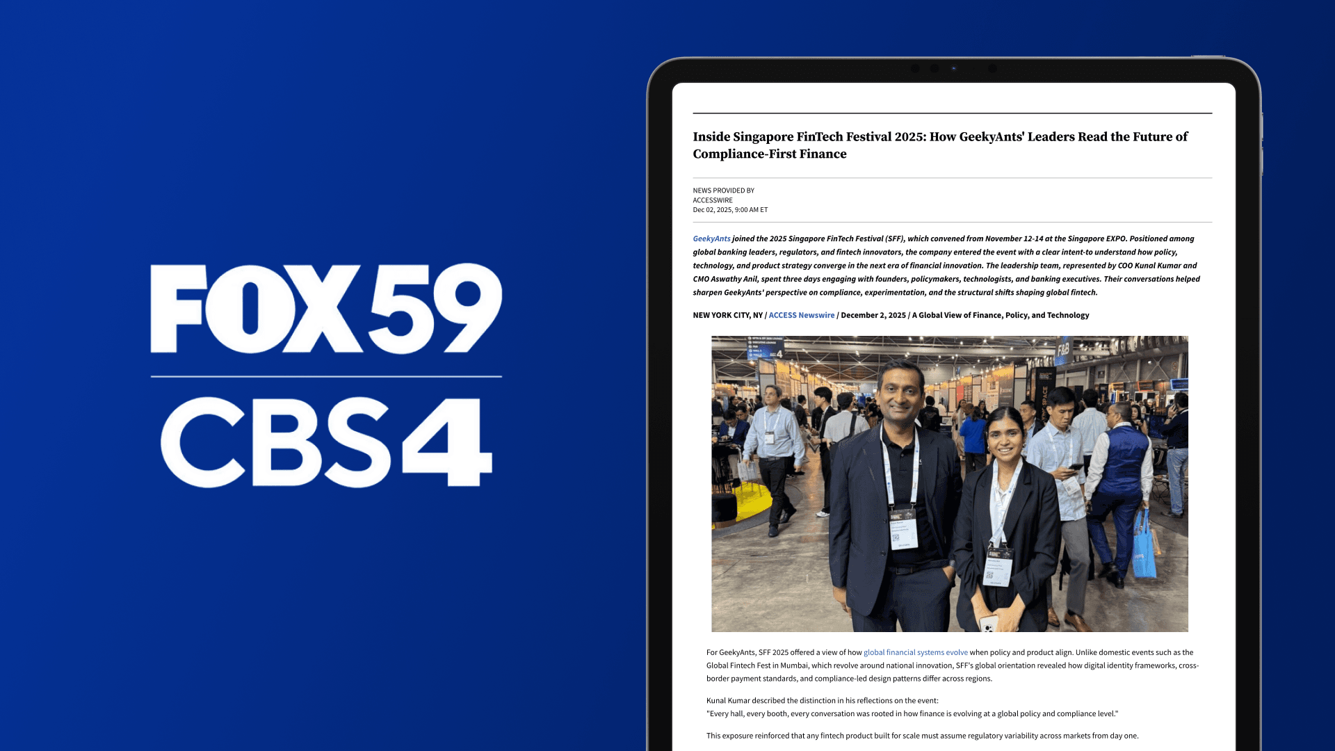 Fox 59 Features GeekyAnts’ Vision for Compliance-First Finance at SFF 2025