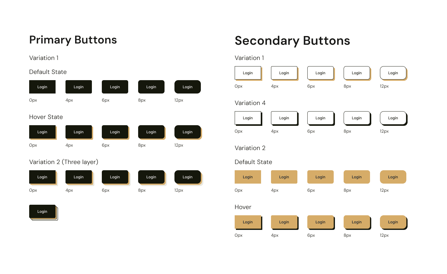Early Design System exploration with multiple button styles and interaction states