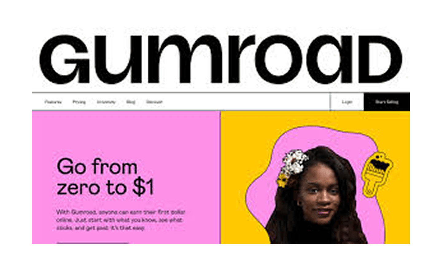 Gumroad homepage showing bold typography, heavy borders, and high-contrast design aesthetic