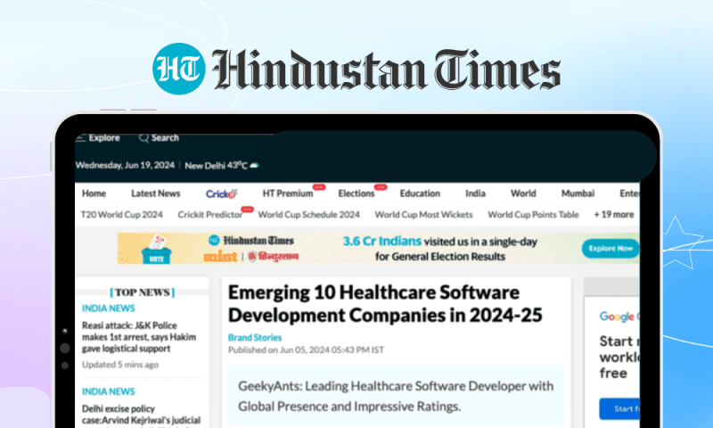 GeekyAnts Named #1 Emerging Healthcare Software Development Company by Hindustan Times